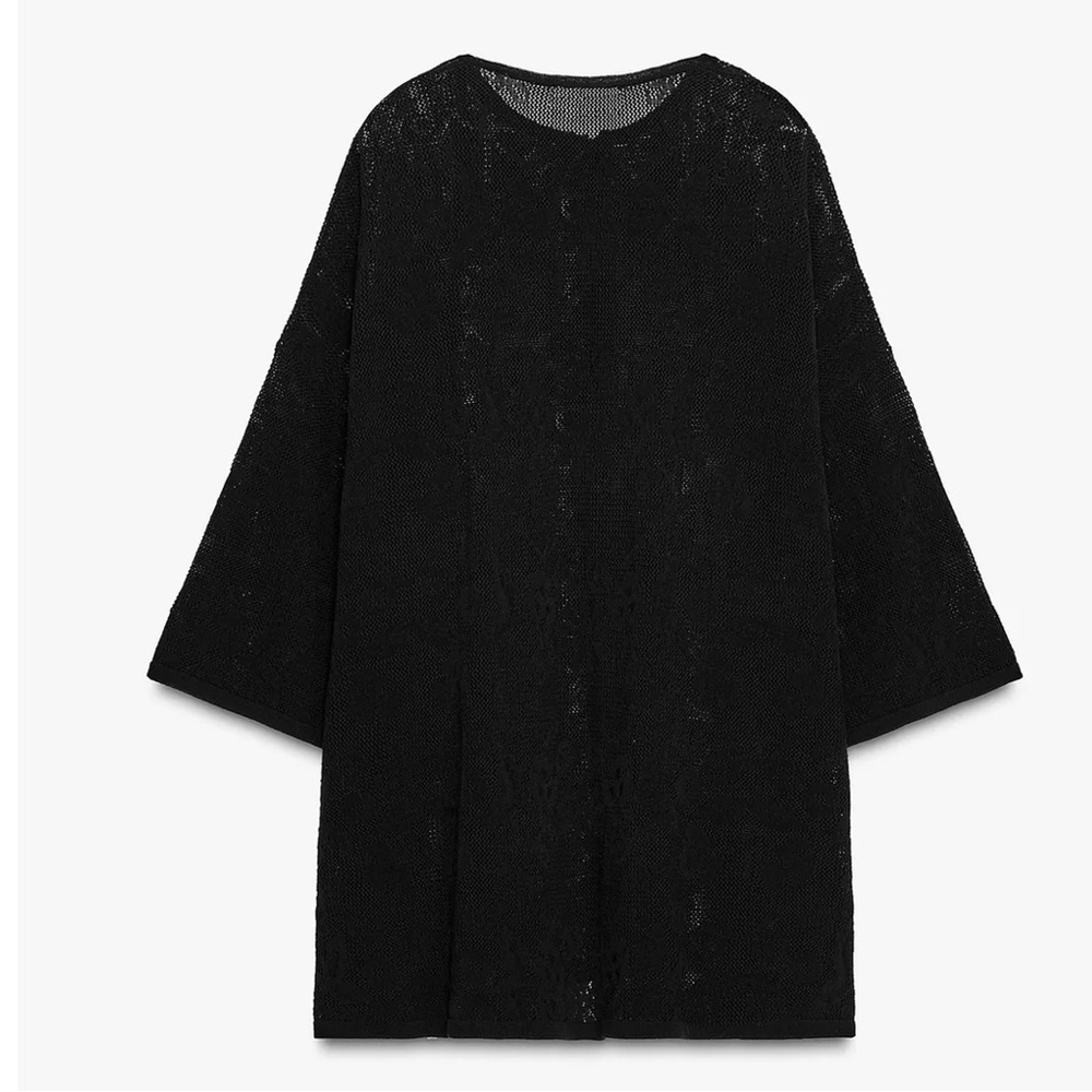Zara NWT black oversized textured knit tunic top floral embroidery - coverup - Picture 7 of 10